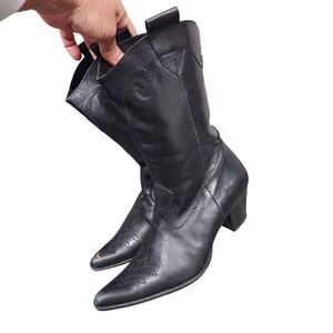 Elysee‎ Womens Black Leather Vintage Western Boots Size 6